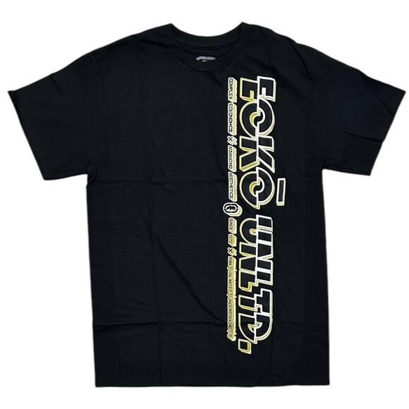 Ecko Unltd Men's T-Shirt Vertical Gold Logo Black Short Sleeve Crewneck Tee - Picture 1 of 2